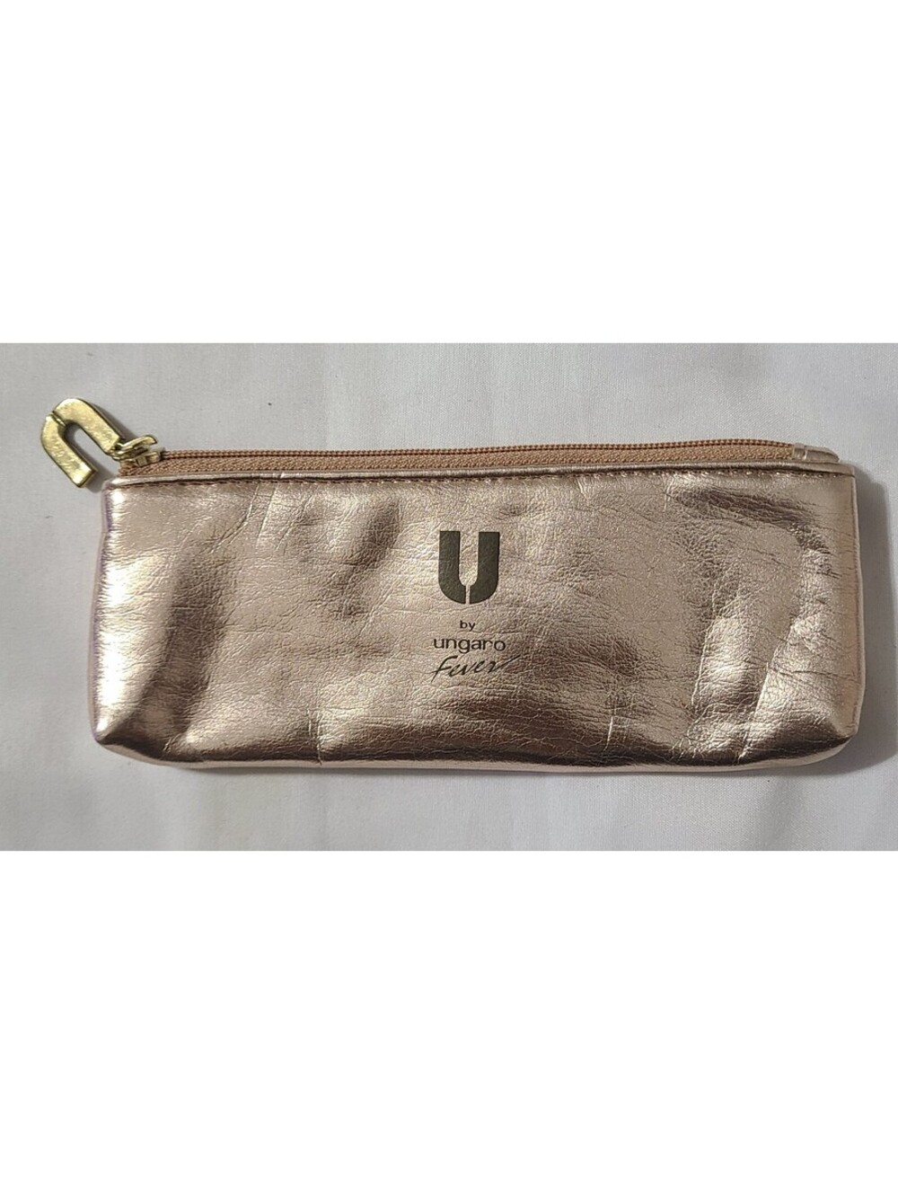 Avon X U By Ungaro Fever Cosmetic Makeup Pouch Sz 6"x2" Gold Brush Pencil Holder